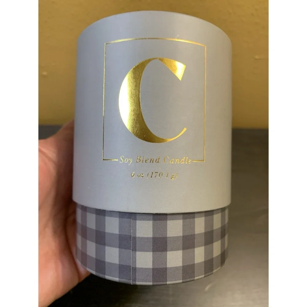 Modern Expressions Monogram Letter C Soy Scented Fresh Candle Gray‎ Gingham